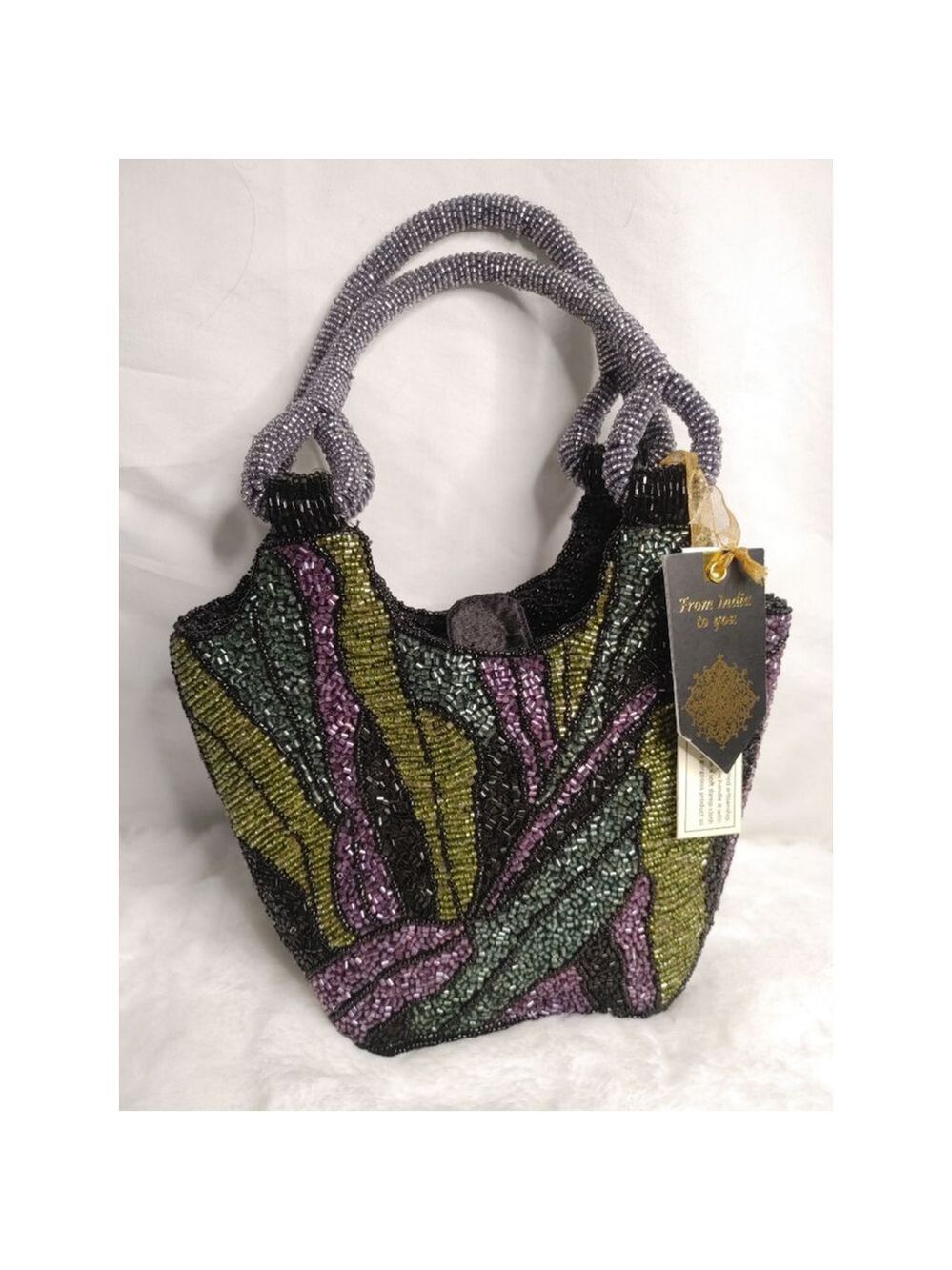 New! From India to You Green Abstract Hand Beaded Bag Viral TikTok